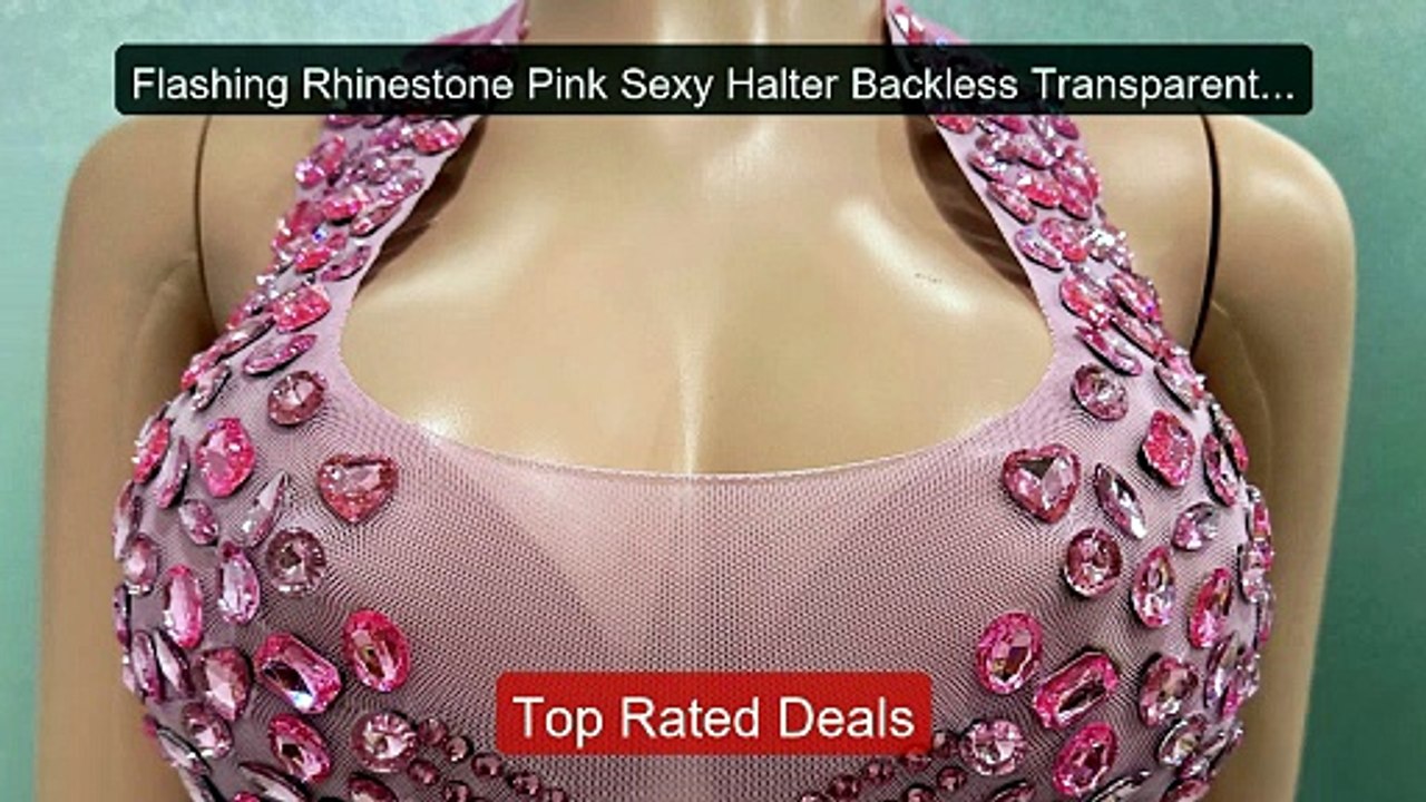 Flashing Rhinestone Pink Sexy Halter Backless Transparent Sheath M... -- Best Deal 2026 | Shop Now!
