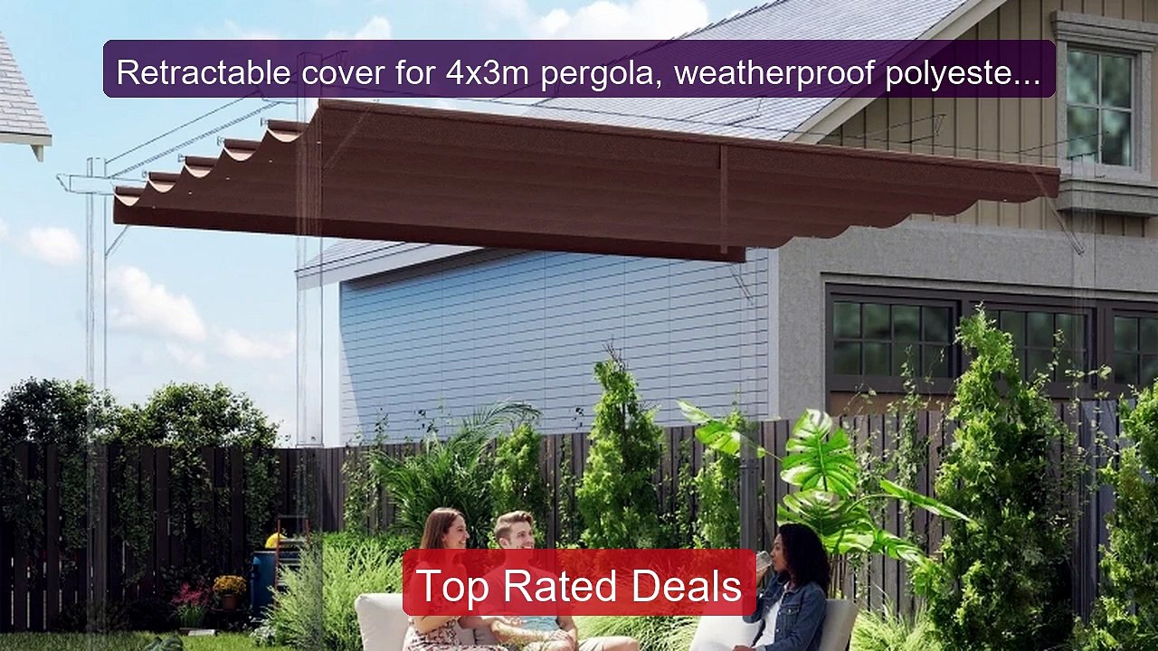 Retractable cover for 4x3m pergola, weatherproof polyester with rai... -- Top Rated 2026 | Buy Now!