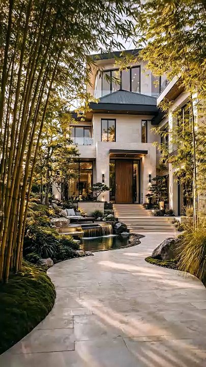 Stunning modern luxury villa featuring lush Jap...