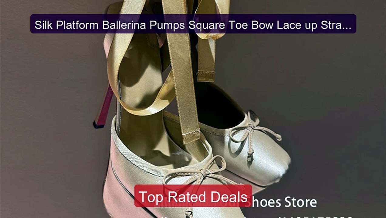 Silk Platform Ballerina Pumps Square Toe Bow Lace up Strappy H... -- Hot Deal 2026 | Limited Offer!
