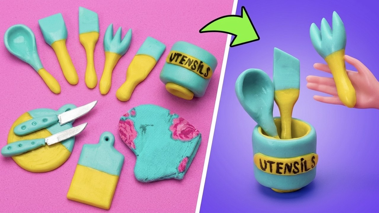 Création d'un set de cuisine miniature en pâte polymère pour poupées