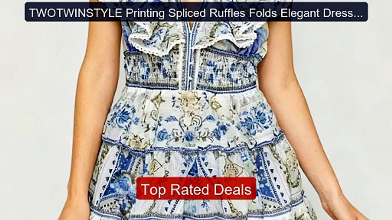 TWOTWINSTYLE Printing Spliced Ruffles Folds Ele...