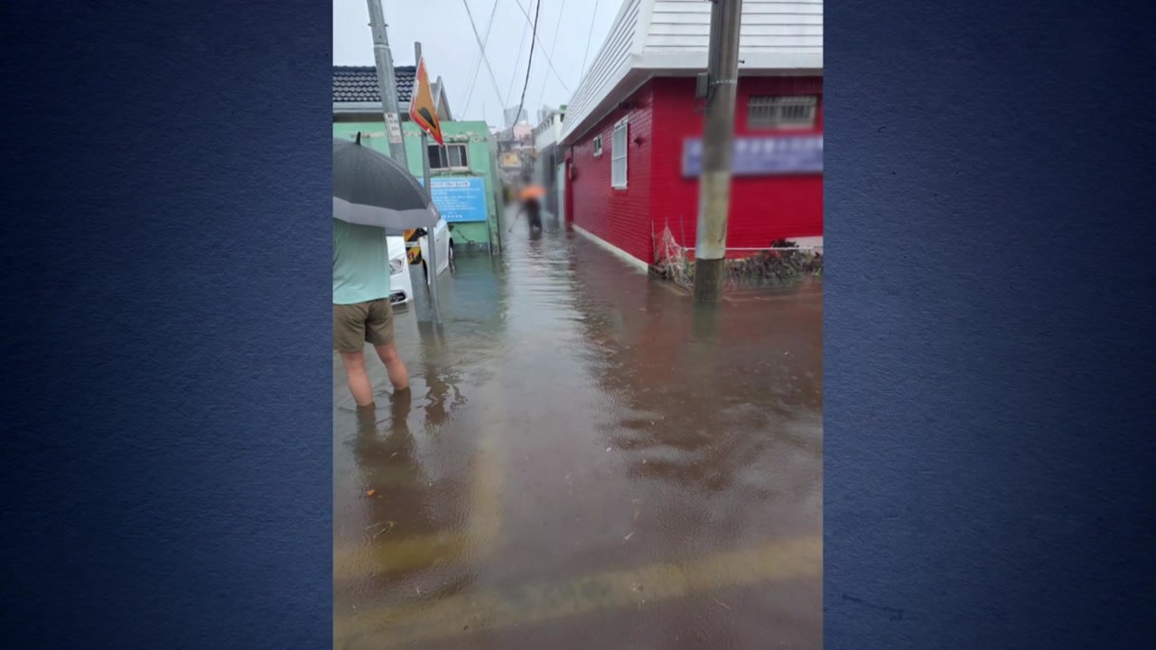 저수지 된 목포 도로...종아리까지 잠겨 [제보영상] / YTN