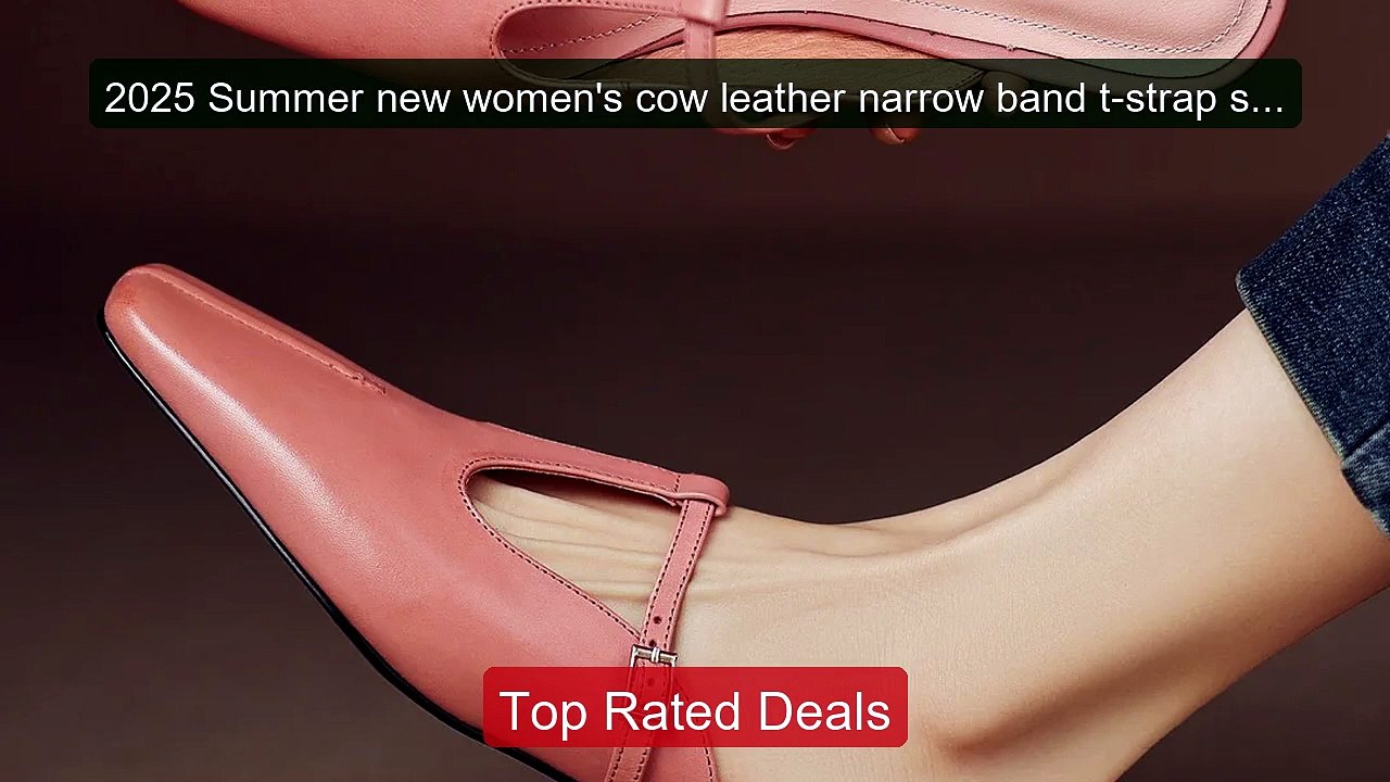 2025 Summer new women's cow leather narrow band t-strap slip-o... -- Best Buy 2026 | Great Quality!