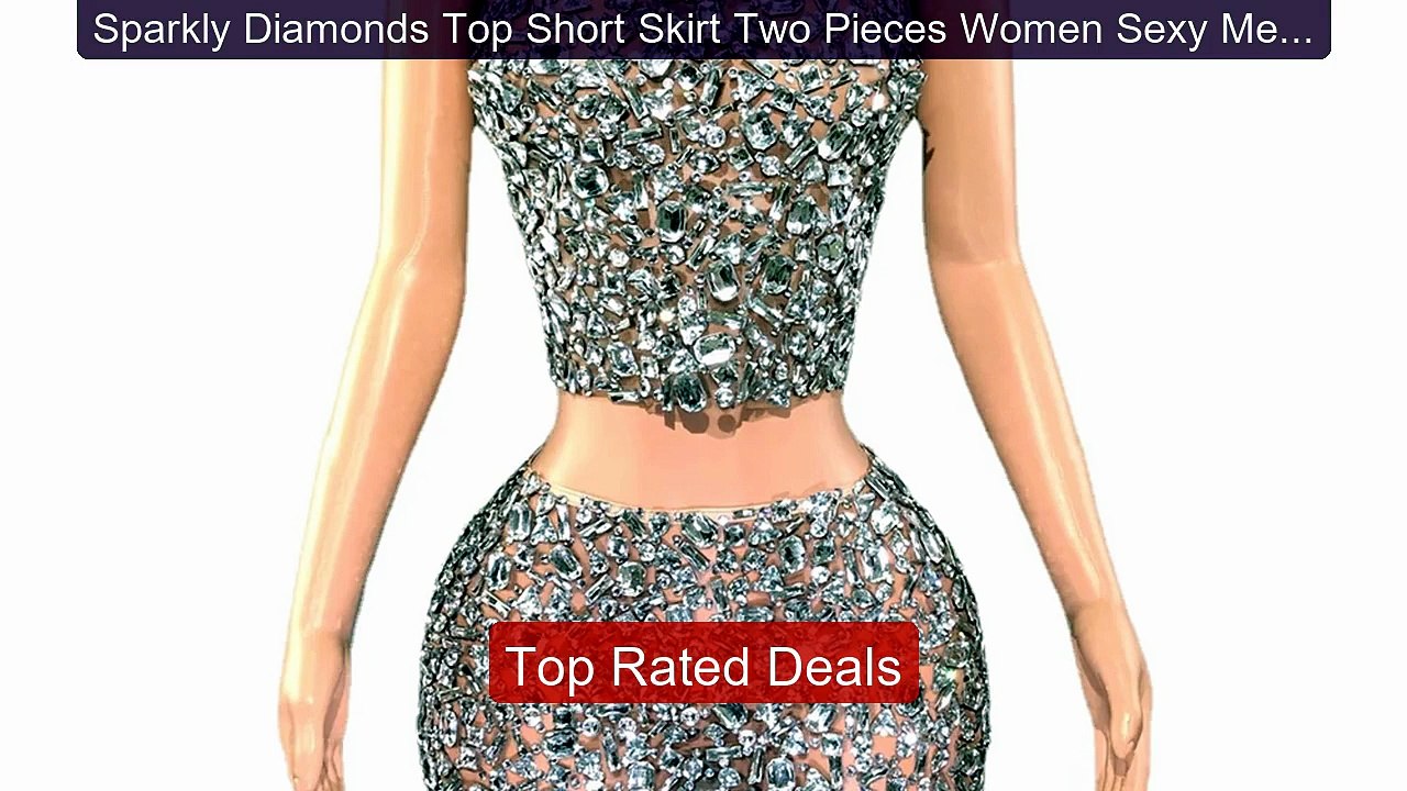 Sparkly Diamonds Top Short Skirt Two Pieces Women Sexy Mesh Transpa... -- Top Rated 2026 | Buy Now!