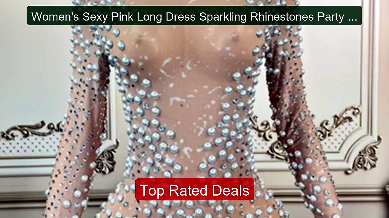 Women's Sexy Pink Long Dress Sparkling Rhinestones Party Birth... -- Hot Deal 2026 | Limited Offer!