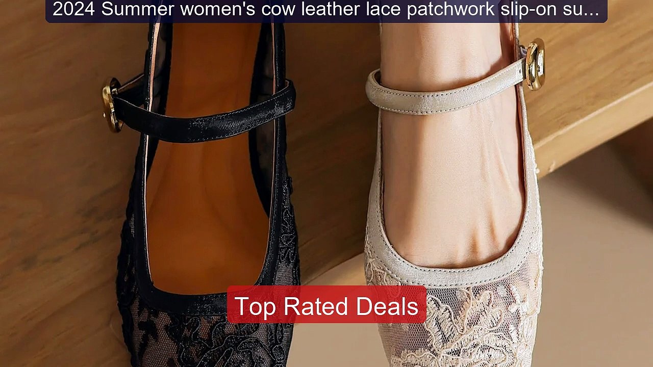 2024 Summer women's cow leather lace patchwork slip-on summer ... -- Hot Deal 2026 | Limited Offer!