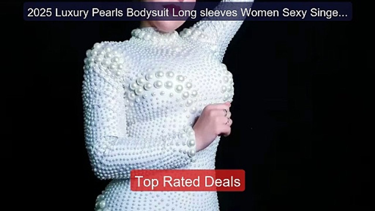 2025 Luxury Pearls Bodysuit Long sleeves Women...
