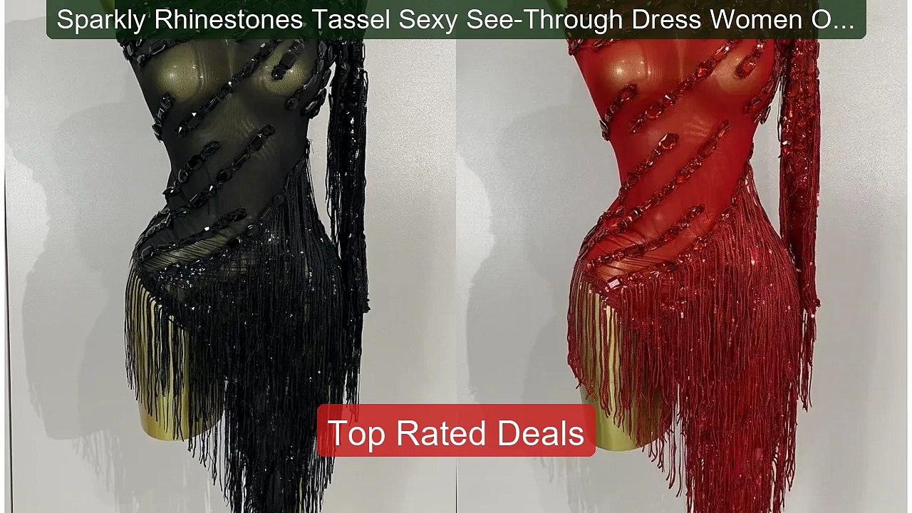 Sparkly Rhinestones Tassel Sexy See-Through Dress Women One... -- Top Pick 2026 | Unbeatable Price!