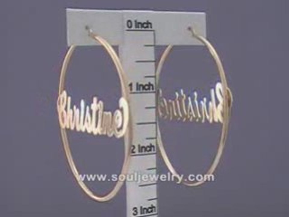 14K Gold Personalized Name Hoop Earrings 2 1/2 Inch