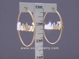 14K Gold Personalized Name Hoop Earrings 2 1/8 Inch