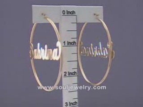 14K Gold Personalized Name Hoop Earrings 2 3/8 Inch