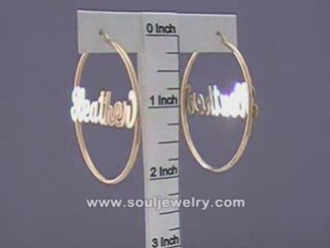 14K Solid Gold Personalized Name Hoop Earrings 2 Inch
