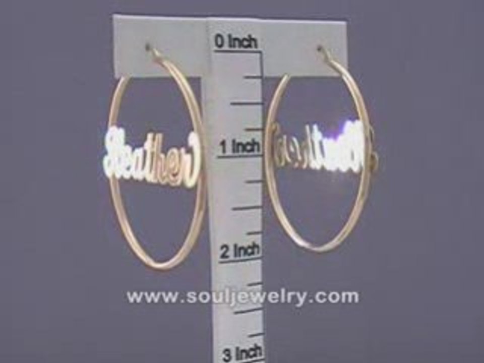 14K Solid Gold Personalized Name Hoop Earrings 2 Inch