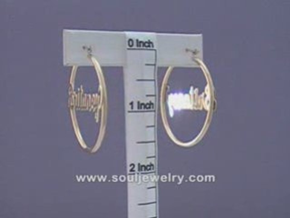 14K Solid Gold Personalized Name Hoop Earrings 1 1/2 Inch