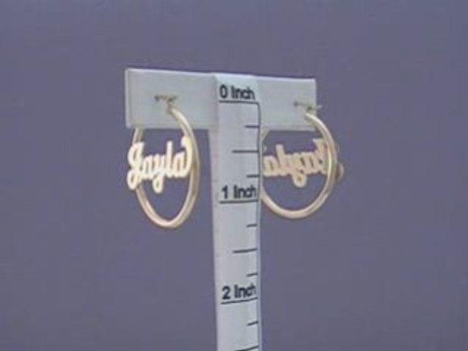 14K Solid Gold Personalized Name Hoop Earrings 1 1/8 Inch