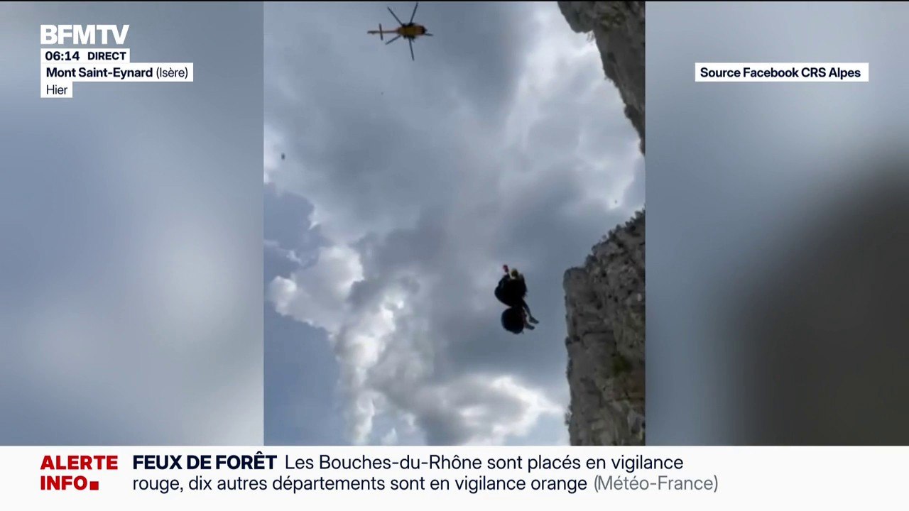 Isère: les images impressionnantes du sauvetage d'un parapentiste sur une paroi rocheuse