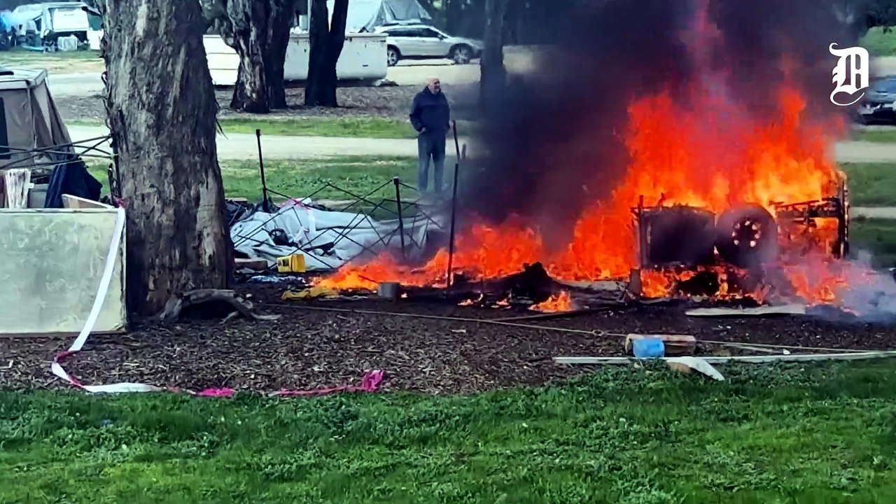 A caravan fire at Wilks Park