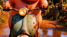 Funny Cat Follows Pig Riding a Scooter 😂🐱🐷 | AI Animals