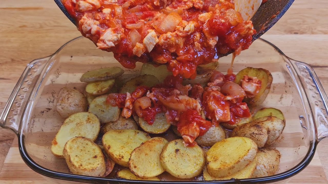 Schnelles und einfaches Rezept, Kartoffeln mit Hühnerbrust, für die ganze Familie