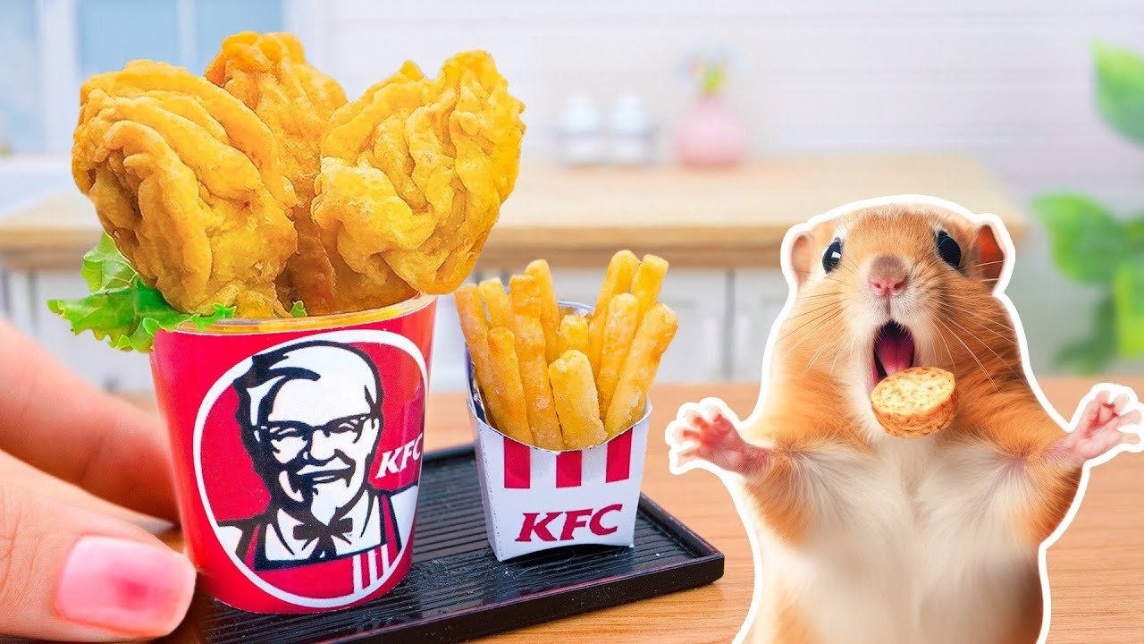 🐹Cooking Miniature KFC Fried Chicken for Hamster- Rescue Hamster and Make Tasty Food in Mini Kitchen