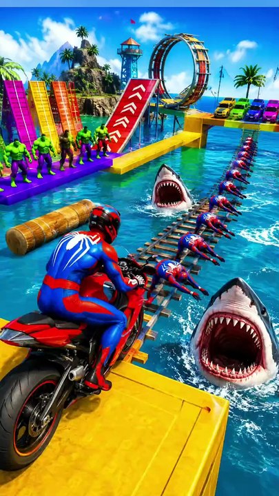 SPIDERMAN INSANE BIKE PARKOUR! 😱🏍️ SHARKS ARE EVERYWHERE! 🦈 #Shorts #Spiderman #Parkour #GTA5