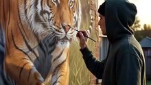 He Unleashed a Tiger From The Wall! 3D Mural Comes Alive