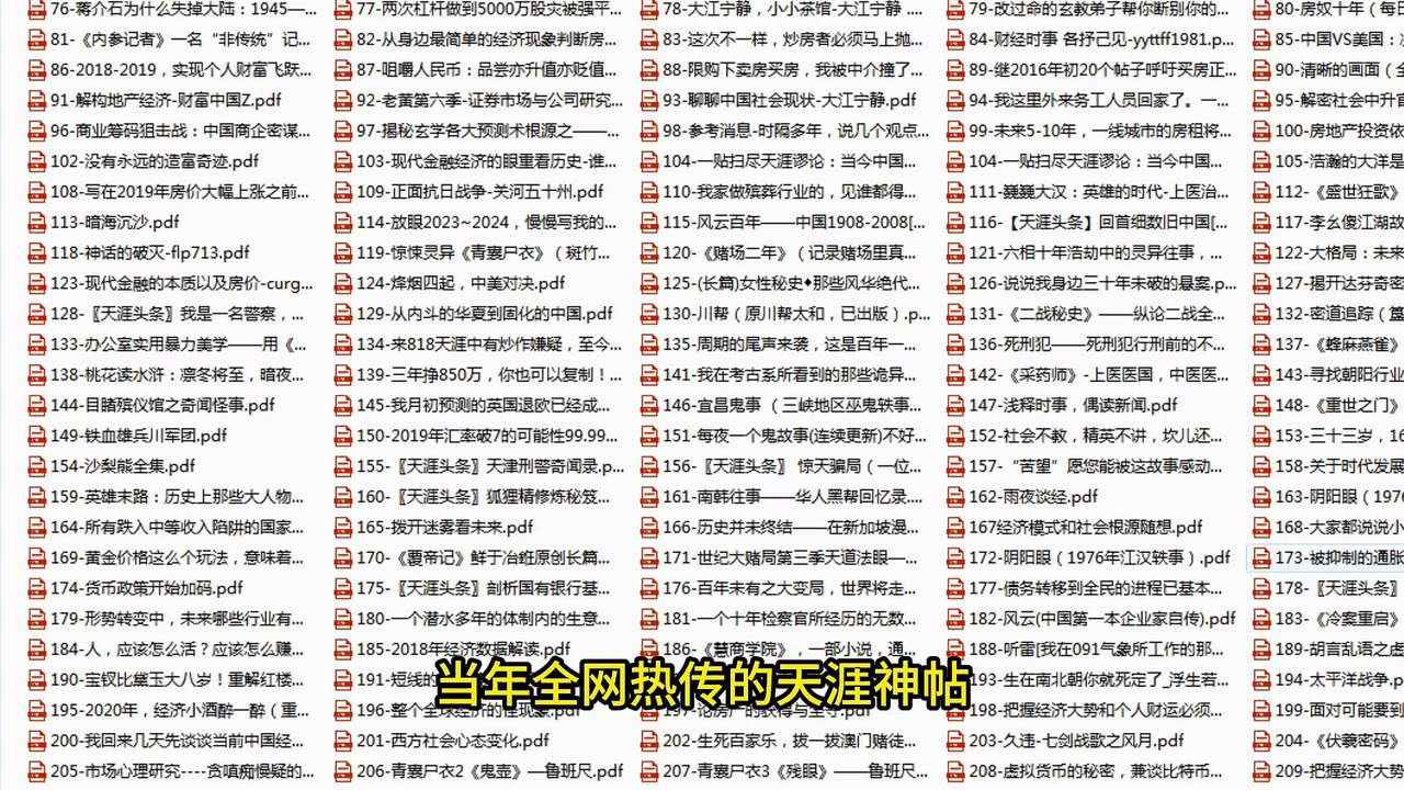 （全网最全最详细）天涯神贴合集1000篇免费分享！无需解压，无水印，PDF版，各大神合集（当年明月/缠师/明王/老雕/kk/九哥等）
