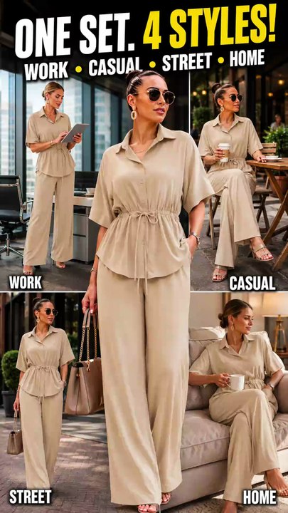 Two Piece Sets for Women Dressy Shirt Top & Wid...