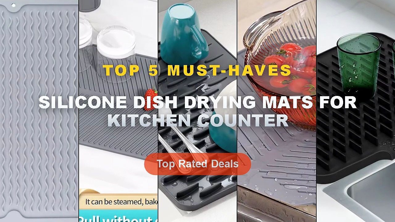 Top 5 Best Silicone Dish Drying Mats For Kitchen Counter (Must Have!) - Silicone Kitchen Drain Mat with Built in Drainag...