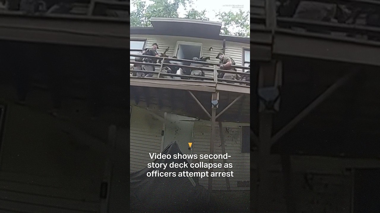 Video shows second-story deck collapse as offic...