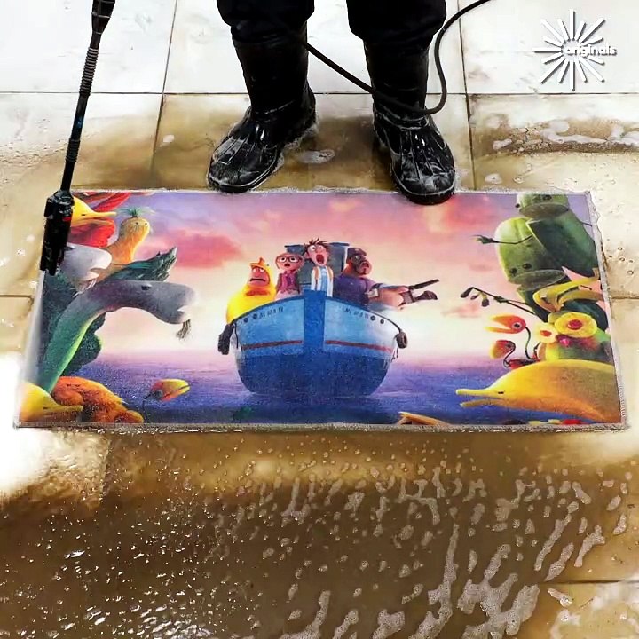 Satisfying rug cleaning reveals Cloudy With a Chance of Meatballs figure!