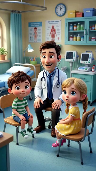 Doctor examining children in clinic