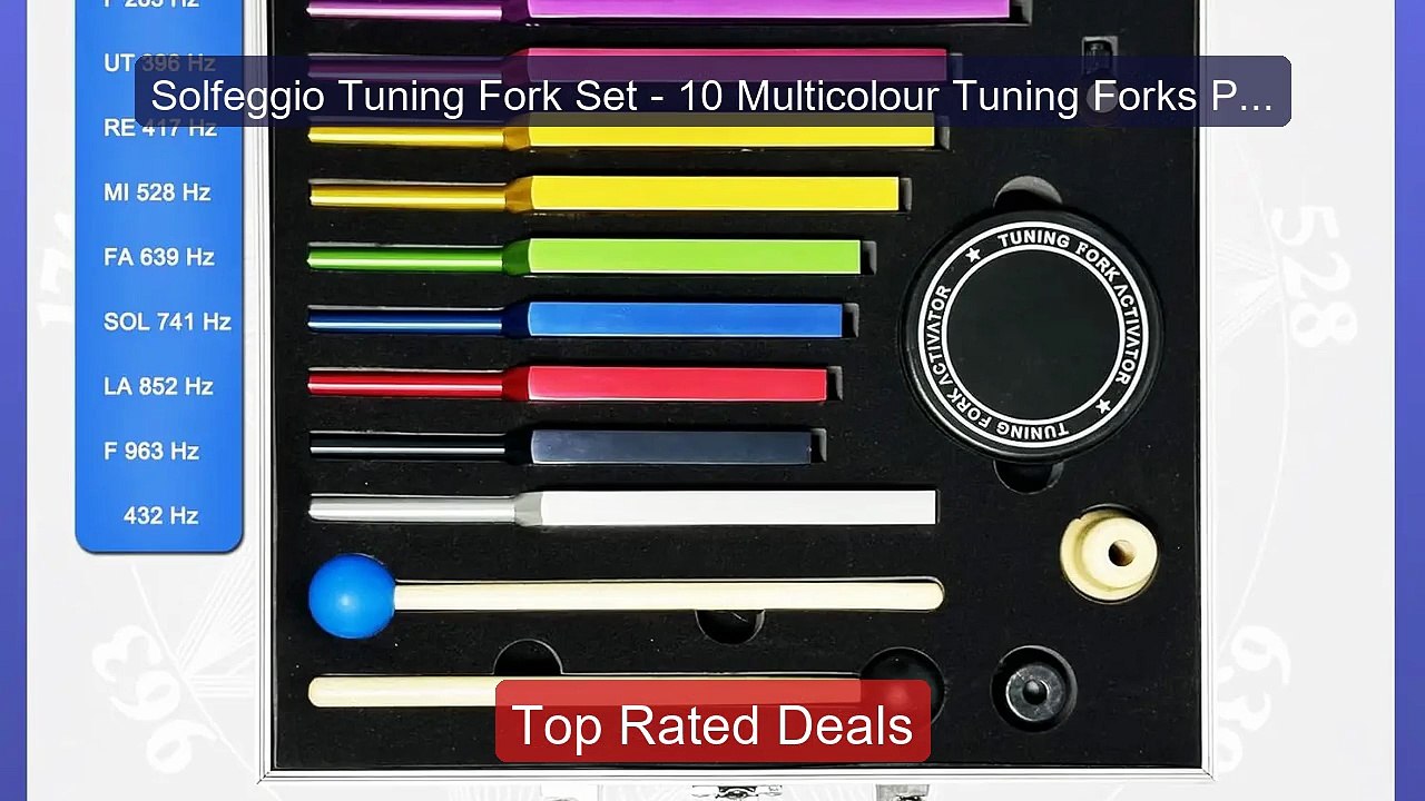 Solfeggio Tuning Fork Set - 10 Multicolour Tuni...