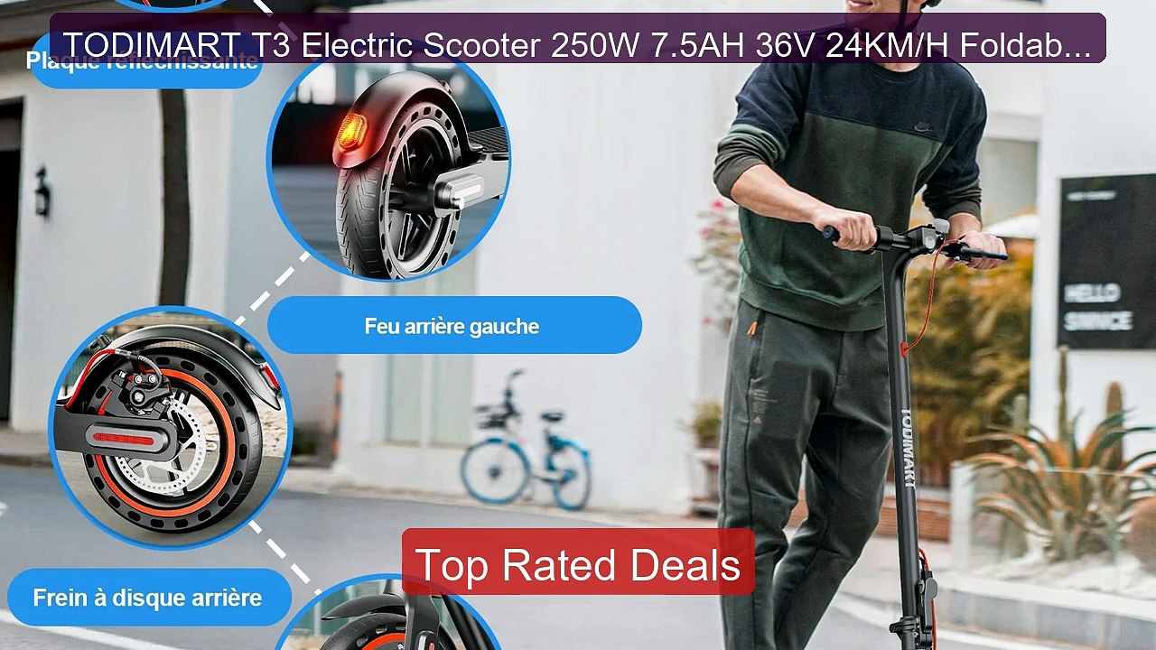 TODIMART T3 Electric Scooter 250W 7.5AH 36V 24KM/H Foldable E ... -- Best Buy 2026 | Great Quality!