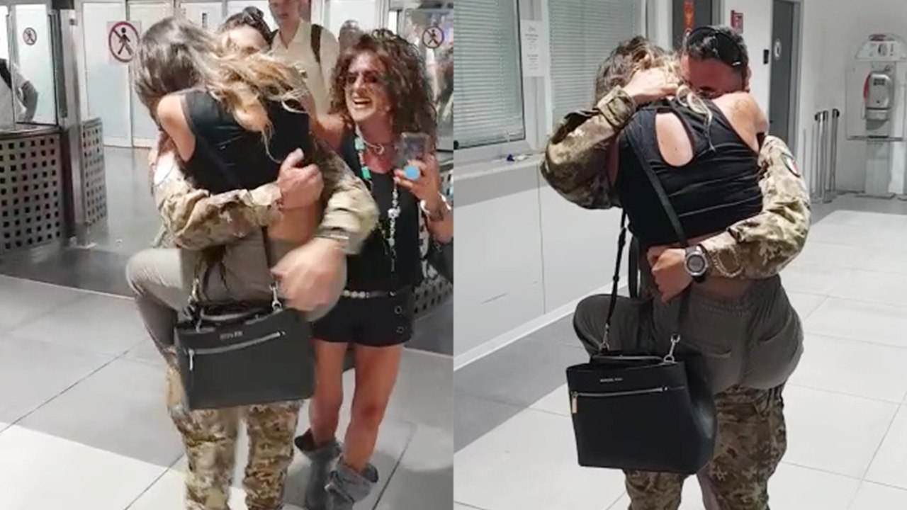 Heartwarming Reunion: Wife Leaps into Husband's Arms at Airport