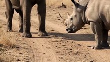 Two giants. One road. Neither wanted to move. 🐘🦏🔥