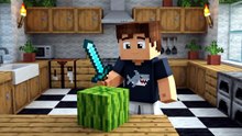 Boy slicing watermelon with sword  - minecraft  #minecraft