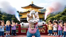 茶トラ 子守り猫 金閣寺でダンス