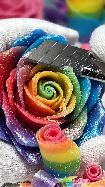 Rainbow Wax Rose Shaved Petals ASMR 🌈🌹 | Sati...