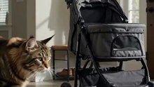 Maine Coon Discovers the Baby Stroller