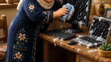 كريمة قررت تنظف الكمبيوتر… والحاج دفع التمن 😂💻🧽