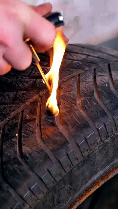 A quick fix for a punctured tire💯