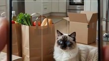 Ragdoll Cat Meets the Grocery Delivery