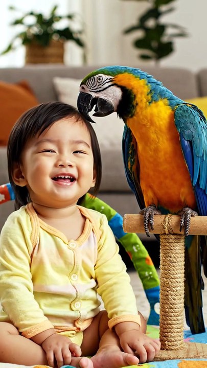 👶🦜 Baby Tilts His Head… And the Parrot Copies Every Move! 😂
