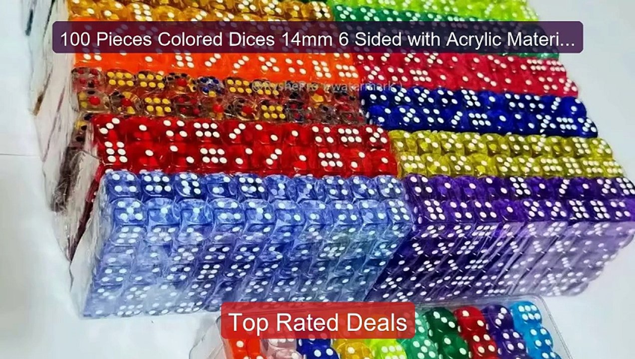 100 Pieces Colored Dices 14mm 6 Sided with Acry...