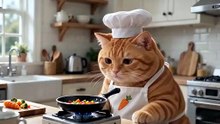 The little cat cooks