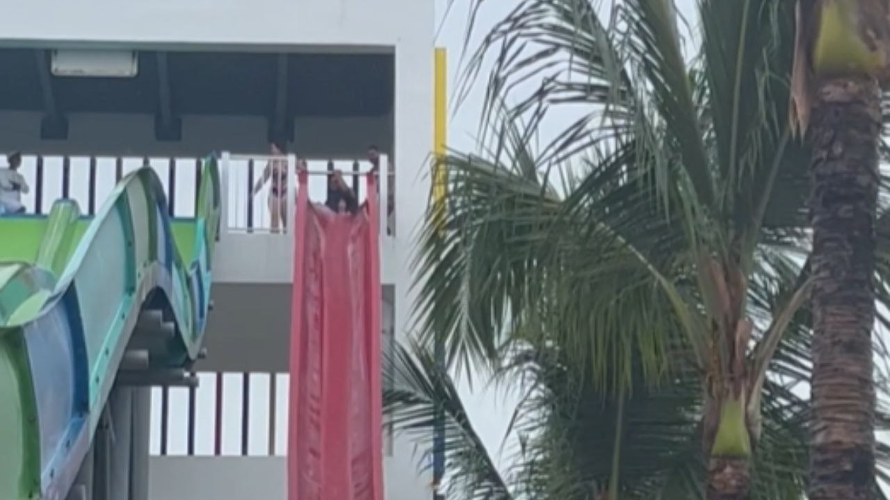 Large Individual Creates Enormous Splash on Water Slide