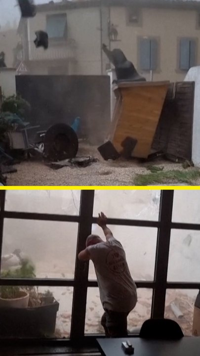 El tornado arrasa el jardín de una casa en Pomas, Francia