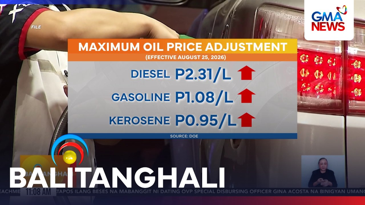 Maximum oil price adjustment (effective August 25, 2026)  | Balitanghali